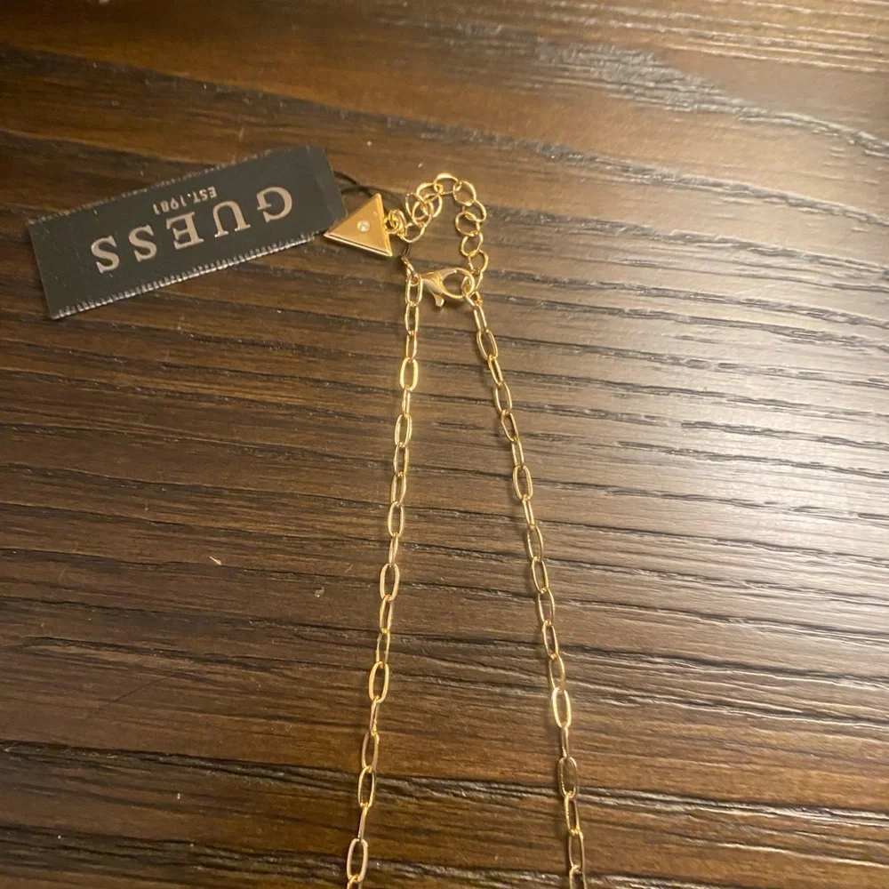 NEW Guess gold tone triple heart stone statement necklace